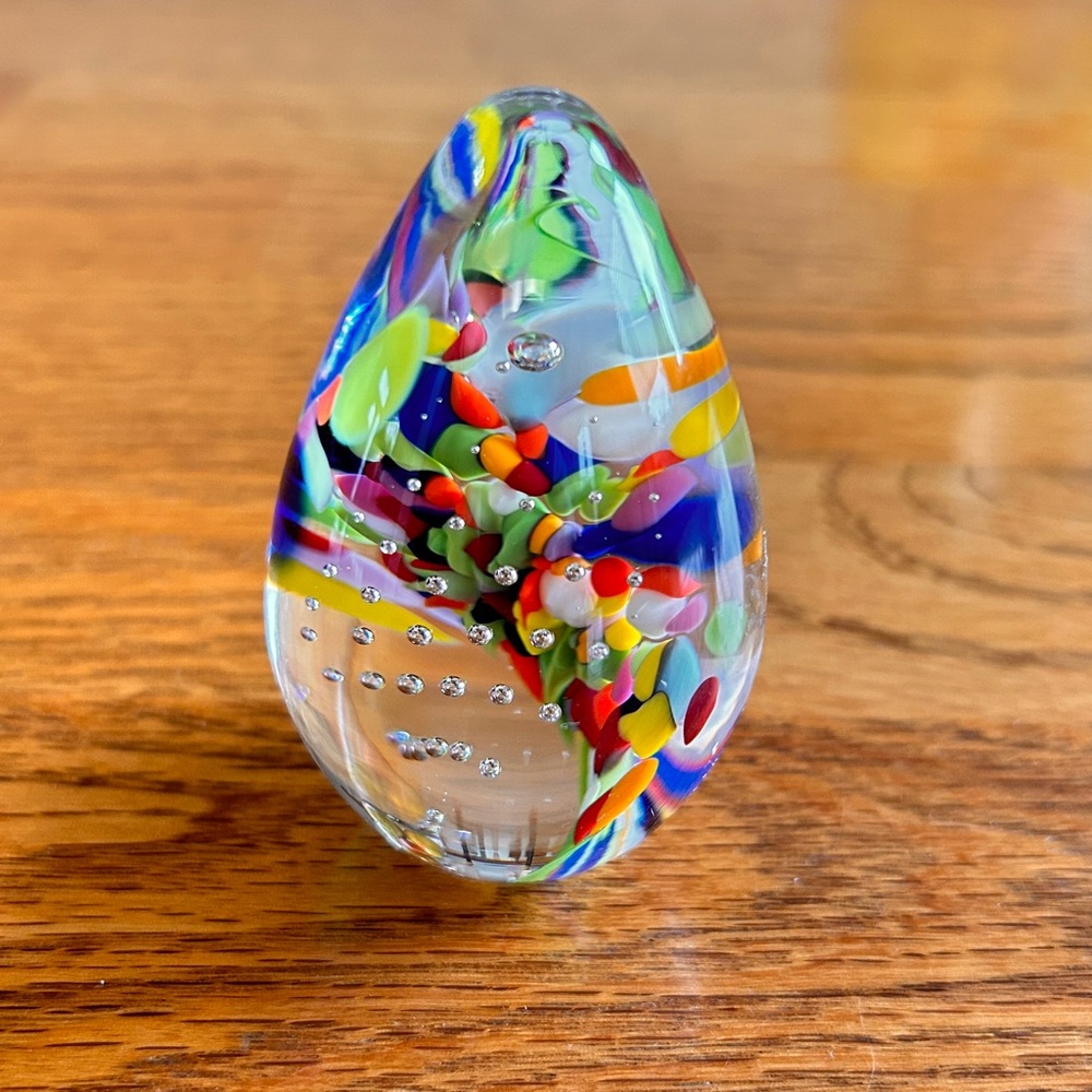 Multicolor Egg Shaped Glass Paperweight